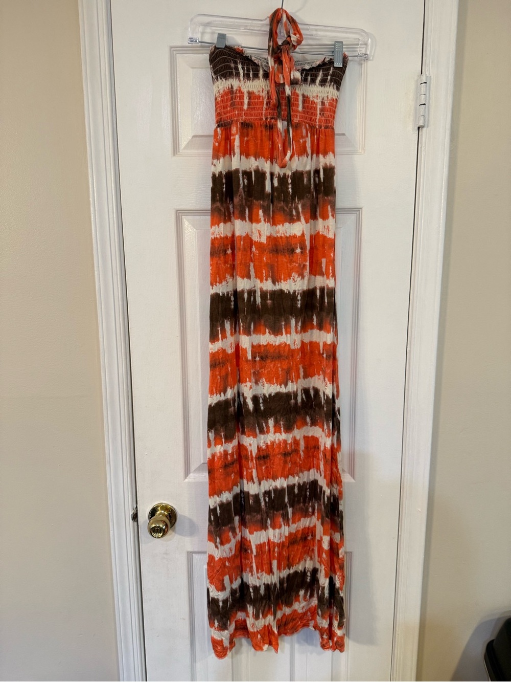 Mudd Orange Brown White Tie-Dye Strapless Maxi Skirt With Tie Neck